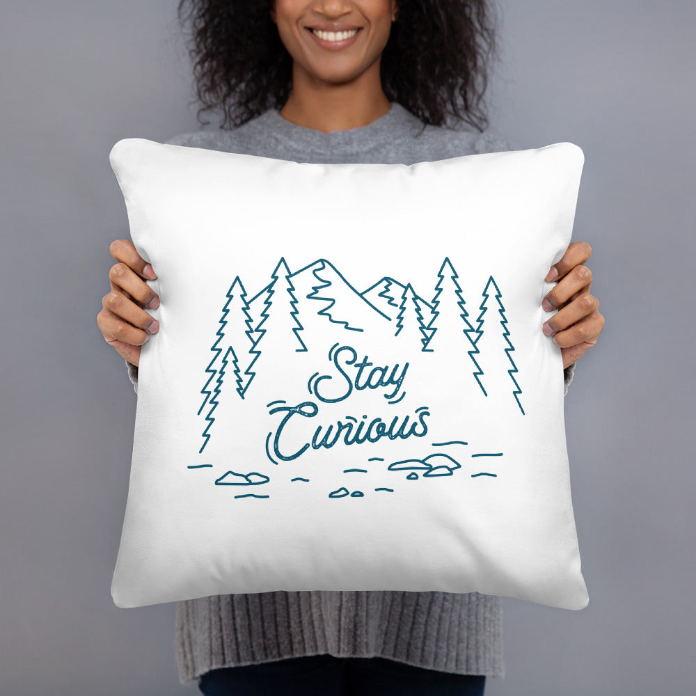 Stay Curious Mountain Basic Throw Pillow
