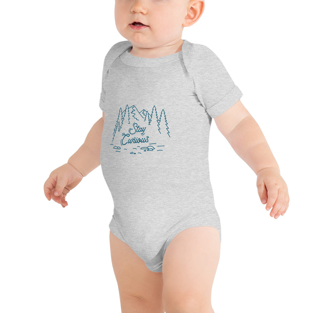 Stay Curious Mountain Baby Short Sleeve One Piece (Navy Print)