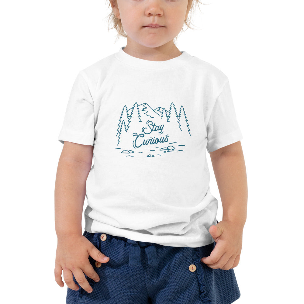 Stay Curious Mountain Toddler Short Sleeve Tee (Navy Print)