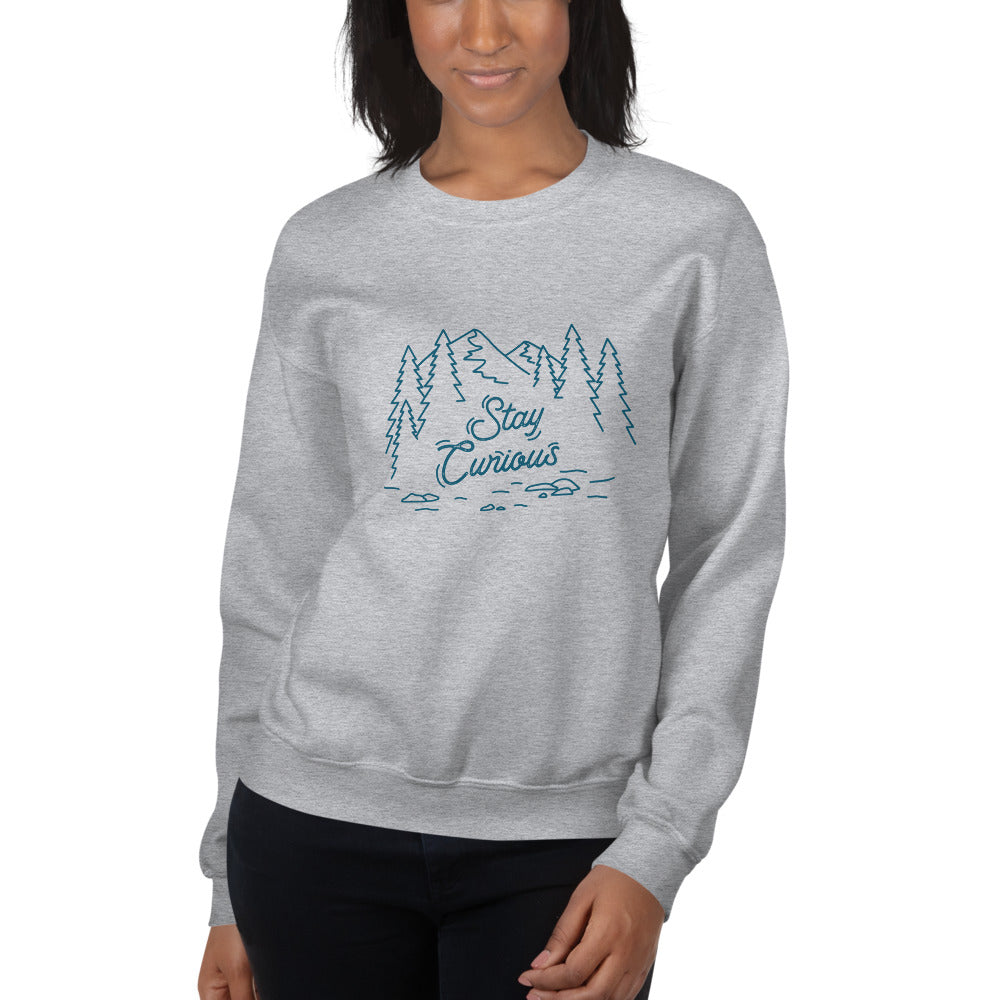 Stay Curious Mountain Crew Neck Unisex Sweatshirt (Navy Print)