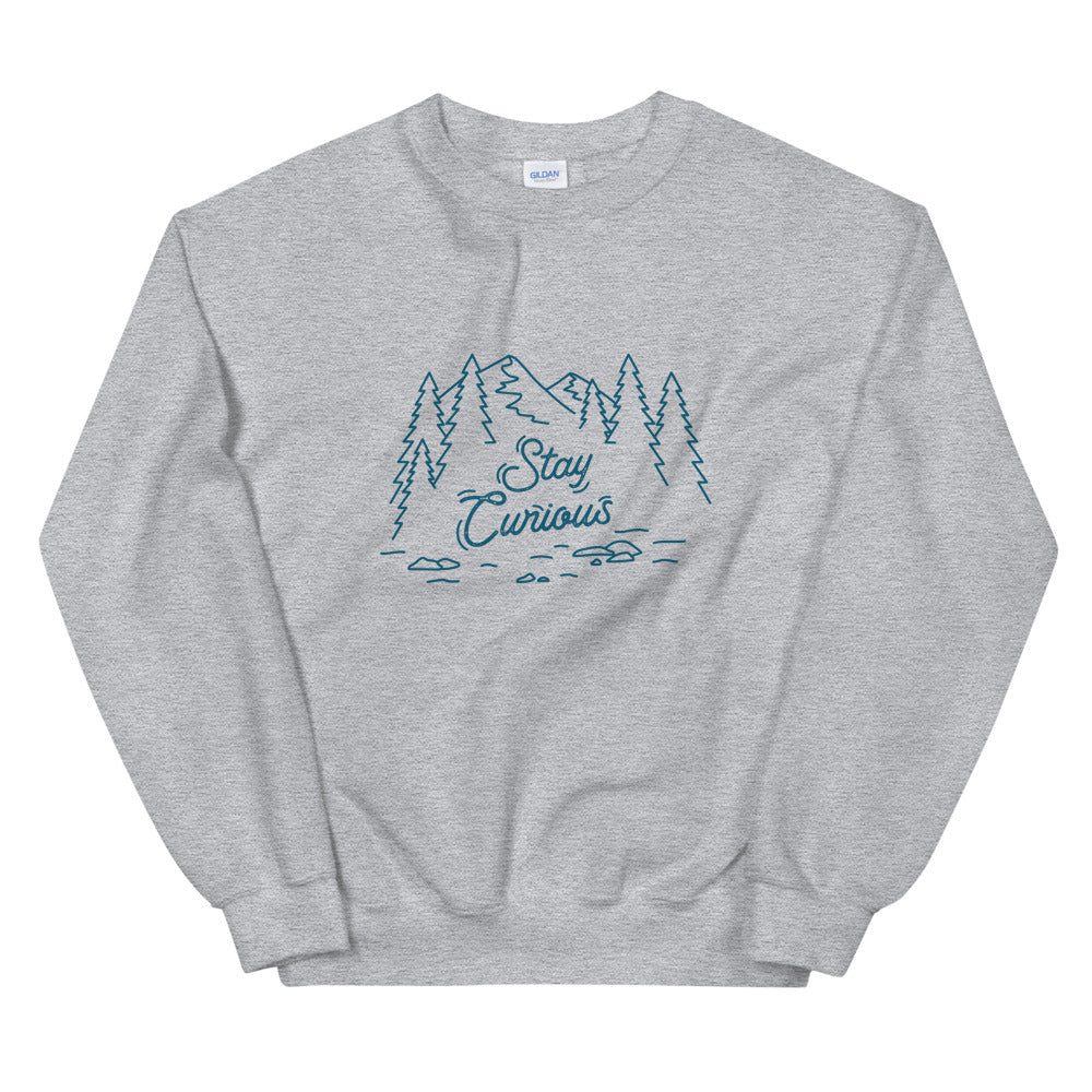 Stay Curious Mountain Crew Neck Unisex Sweatshirt (Navy Print)