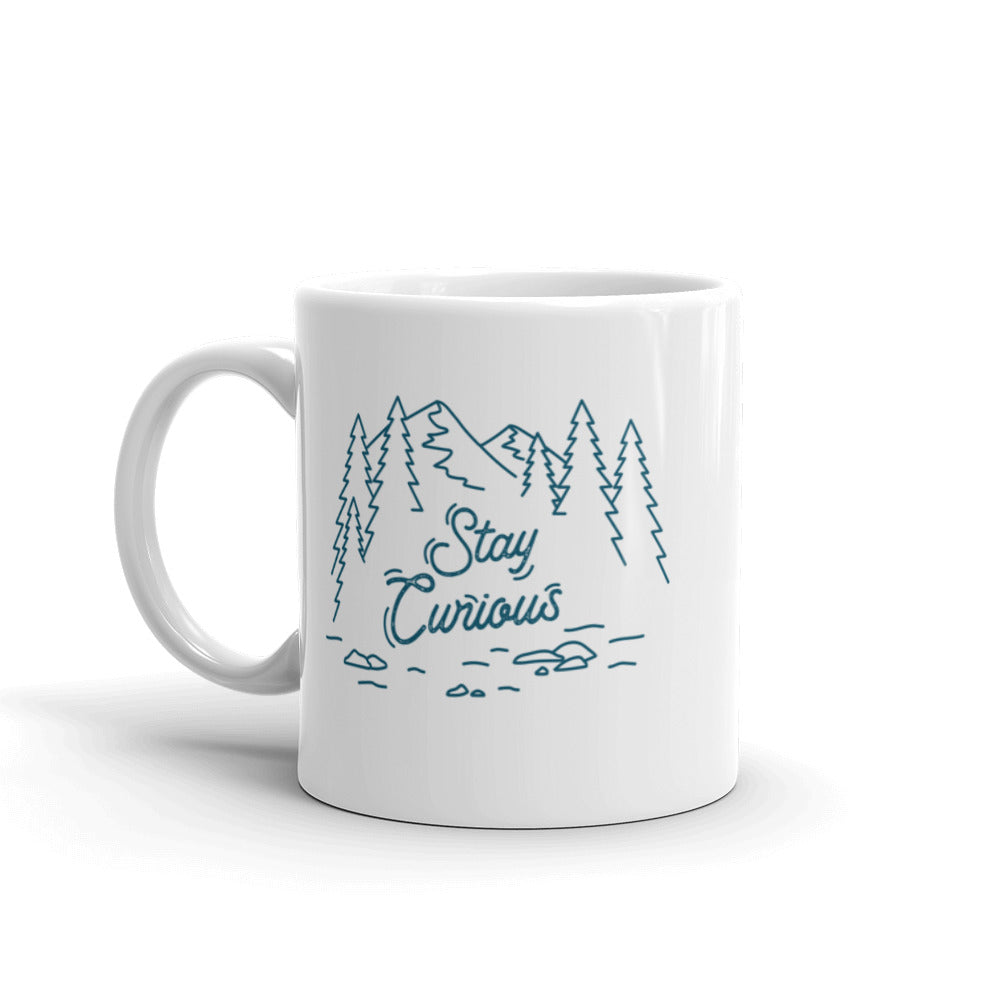 Stay Curious Mountain White Glossy Mug